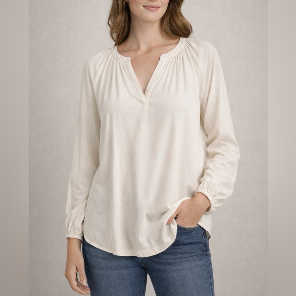 Old Navy 2X Cream Split Neck Blouse NWT Boho Peasant Top Plus